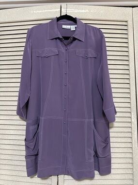 Soft Surroundings Mauve-Purple Button-Front Tunic with Patch Pockets